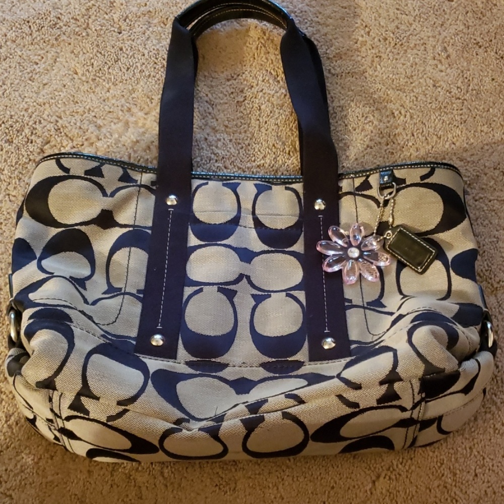 Coach Tan and Black Canvas Purse